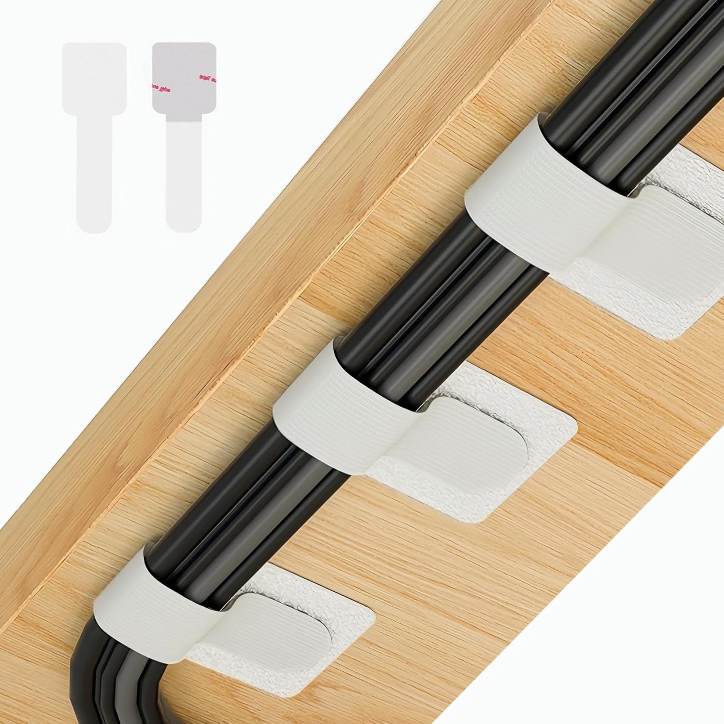 Abnii 50 PCS Hook and Loop Cable Ties, Under Desk Cable Management, Self Adhesive Cable Tidy Clips Straps, Sticky-Back Cord Organizer, Wire Organizer for TV PC Laptop Ethernet Desktop, Black