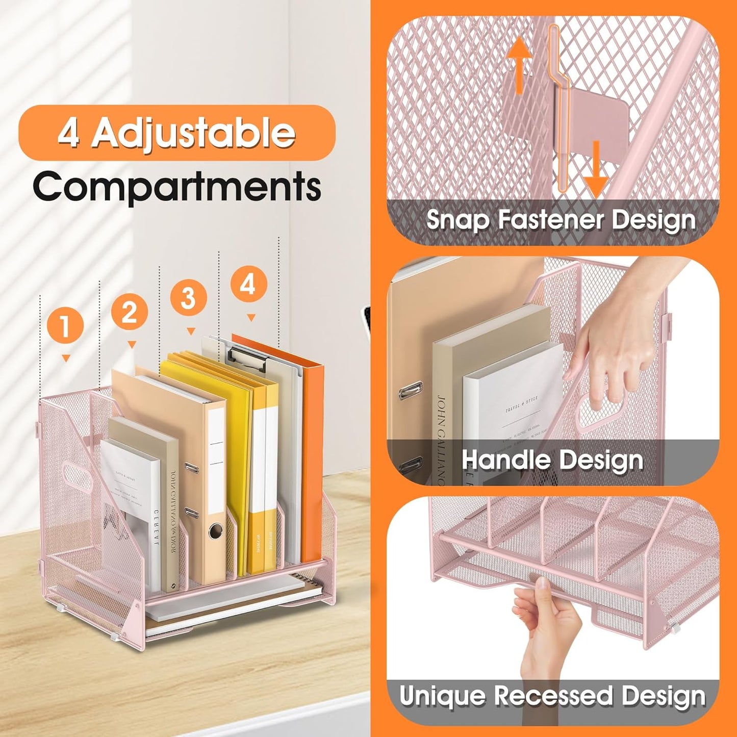 Desk File Folder Holder Organizer-5 Vertical Compartments Racks and Paper Letter Tray,Mesh Magazine File Holder Sorter,Desktop Accessories & Workspace Organizers for Home,Office,School-Black