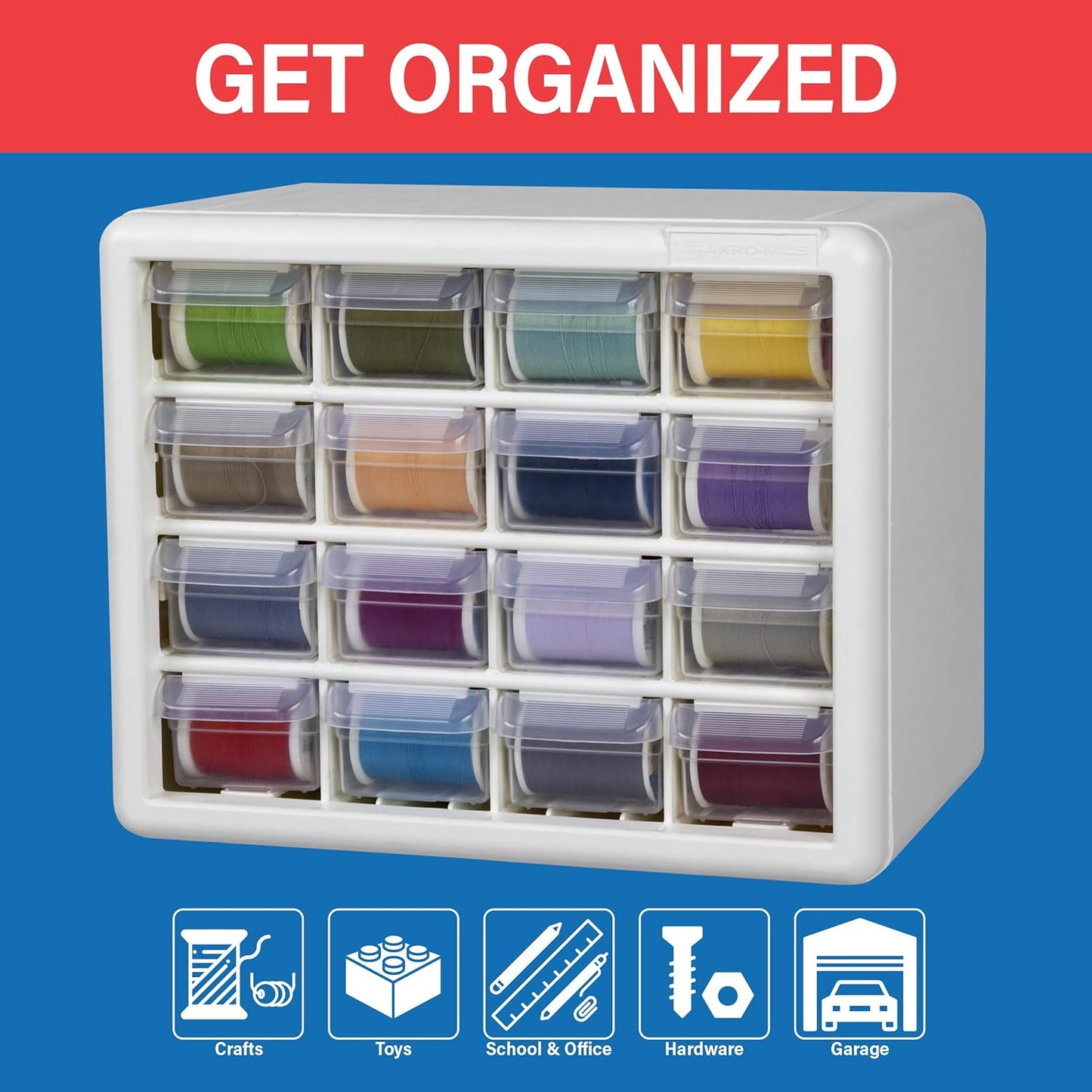 Akro-Mils 24-Drawer Plastic Drawer Storage Cabinet for Garage Organization, Bead Organizer, Building Bricks Storage, Teacher Toolbox, Makeup Organizer, 20" W x 6" D x 16" H, 10124 Black