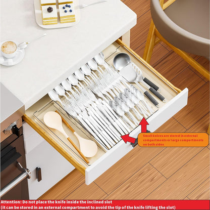 Yieach Clear Expandable Silverware Drawer Organizer - Adjust From 11'' to 22'' - Knife,Cutlery,Spoons and Forks Organizer,Large 8 Grid Flatware,Silverware Tray,Utensil Organizer for Kitchen Drawers