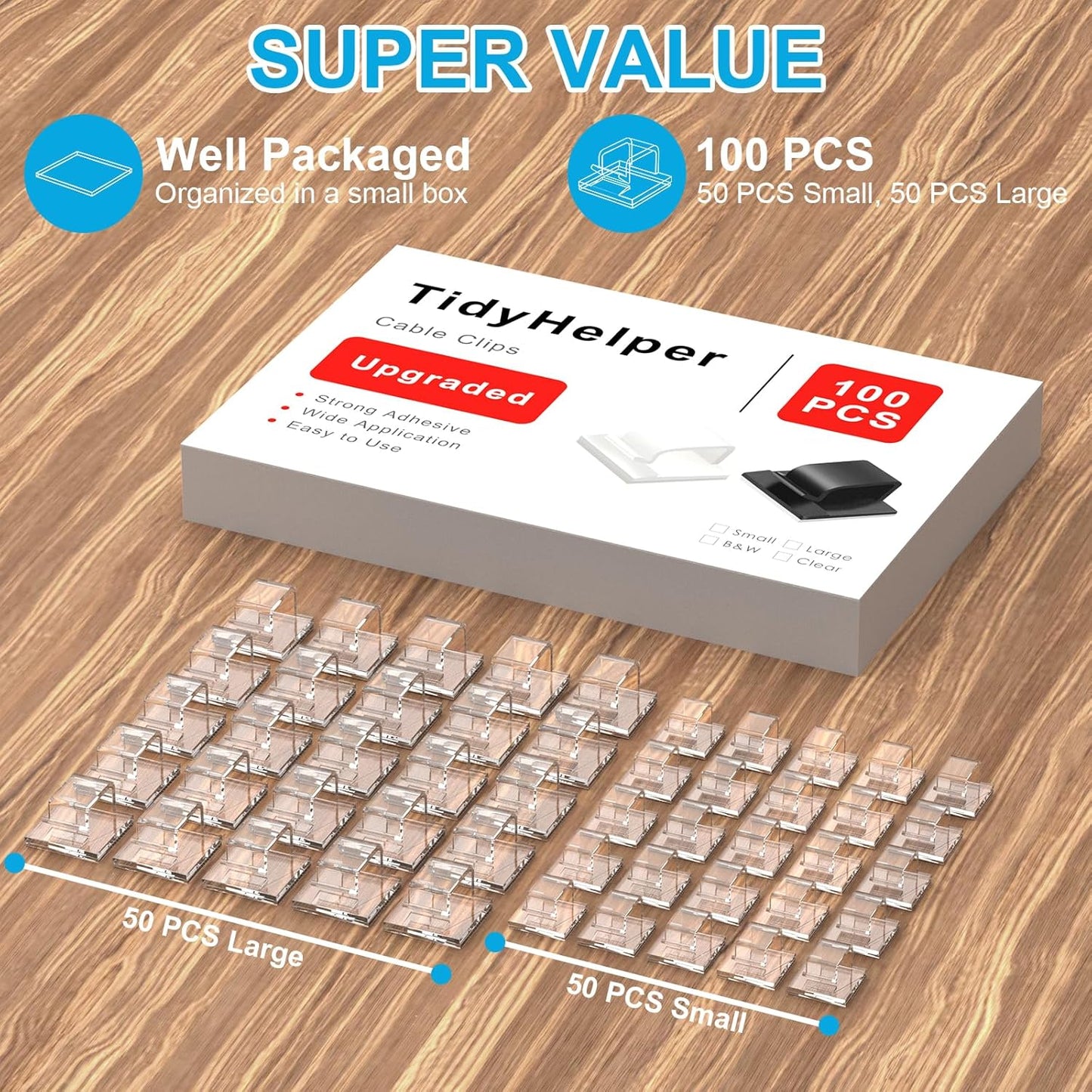 Under Desk Cable Management Clips, Wire Organizer Clips for PC Network Cable Mamagement, Large Adhesive Cable Clips Wire Holders (Computer, TV, Ethernet, Electric Wires), White, 20 PCS