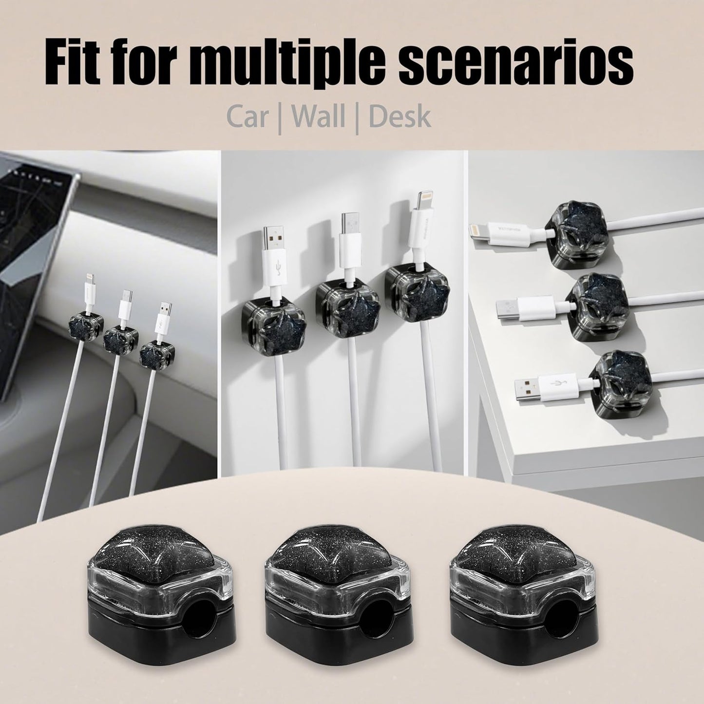 9Pack Magnetic Cable Clips for Nightstand, Adhesive Night-Glowing Cord Holder Organizer for Office Home Desk Wall Car (Star Cat Strawberry)