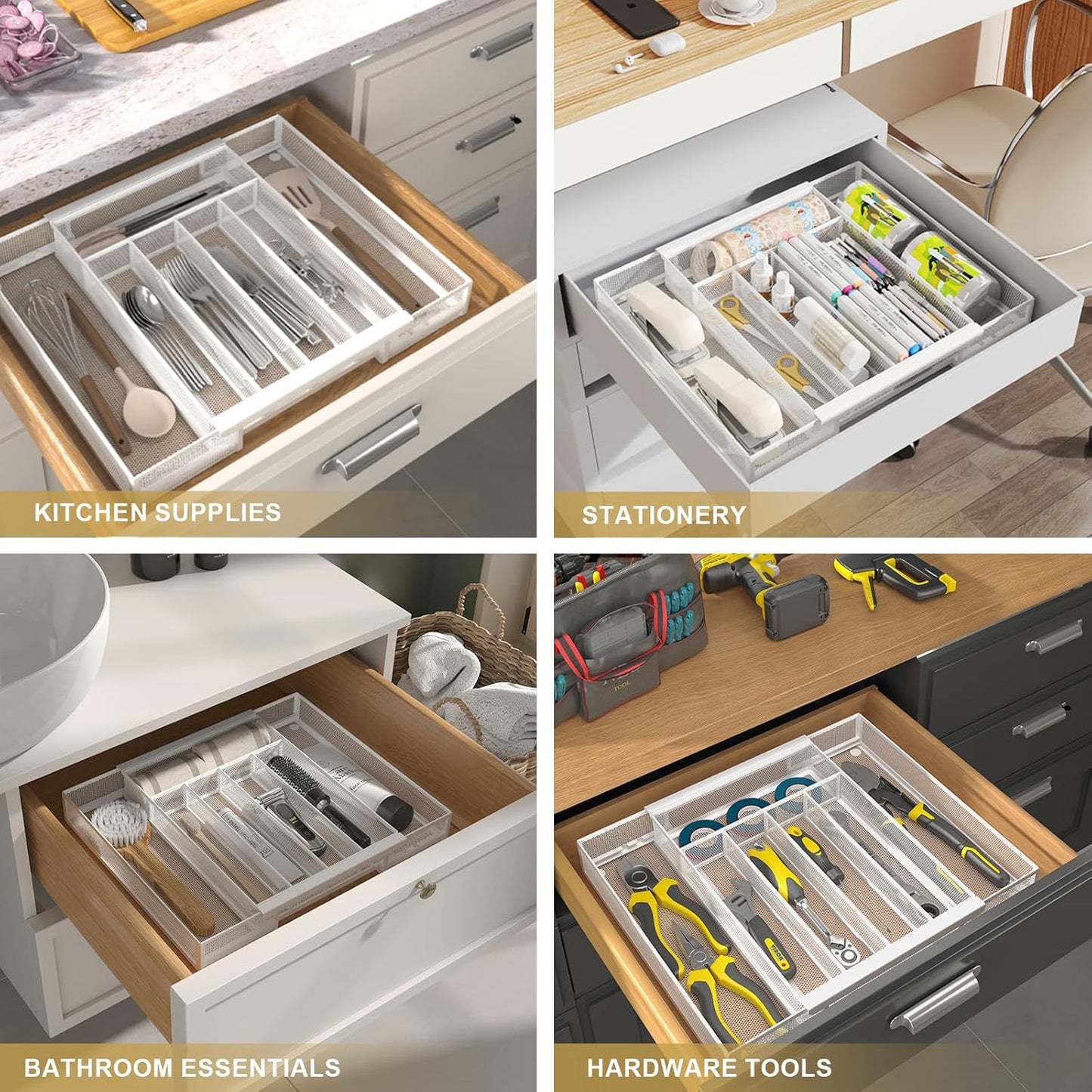 Sedegn Silverware Organizer Metal Mesh, Small Drawer Organizer, Utensil Cutlery Tray for kitchen drawers, Flatware Organizer with 5 Compartment, Black(9.3"*12.6")