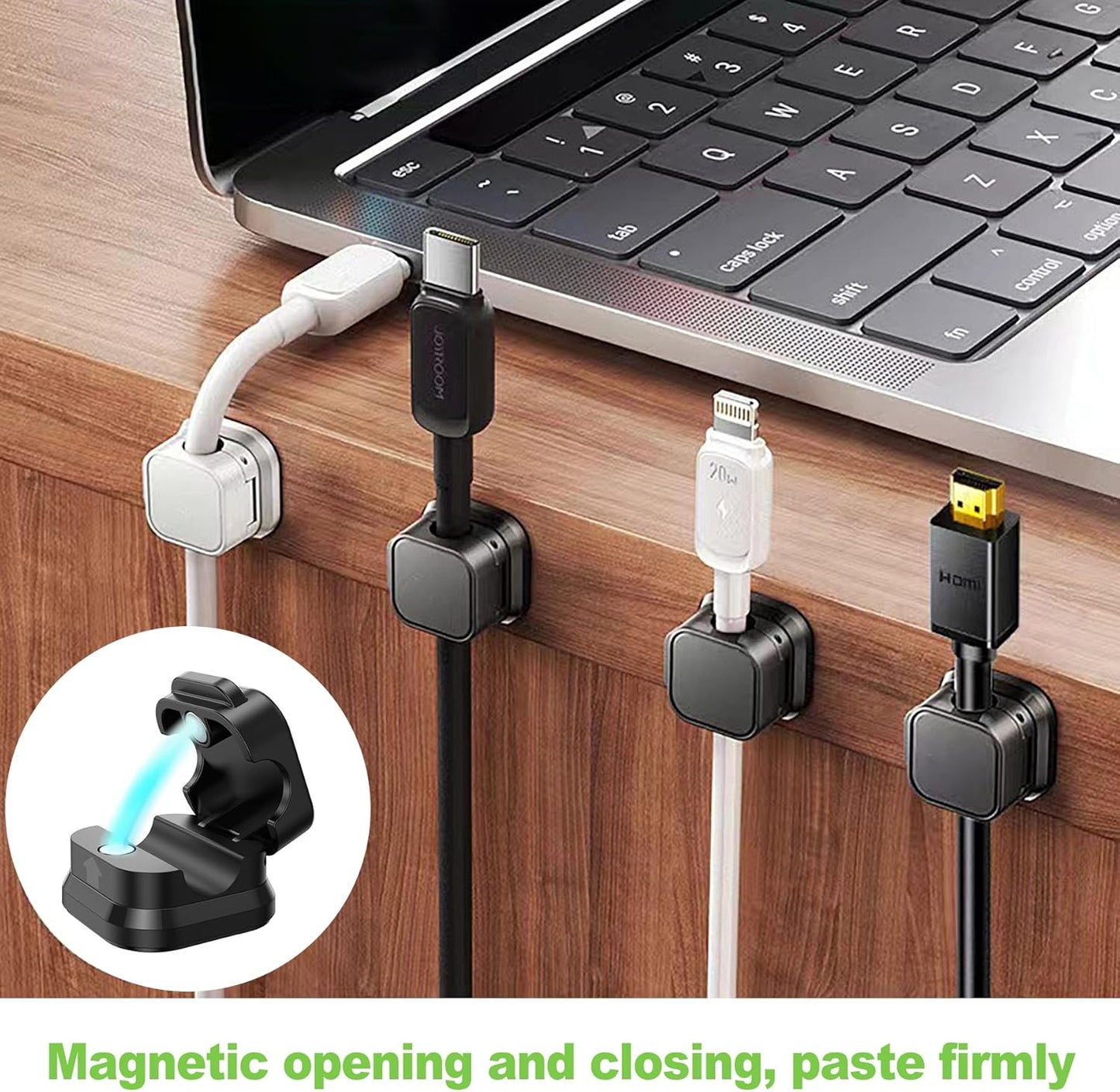 12 Pack Magnetic Cable Clips, Adjustable Desk Cord Holder and Cable Organizer for Home, Office, Car, Nightstand, Adhesive Wire Holder for USB, Phone, and Desktop Management