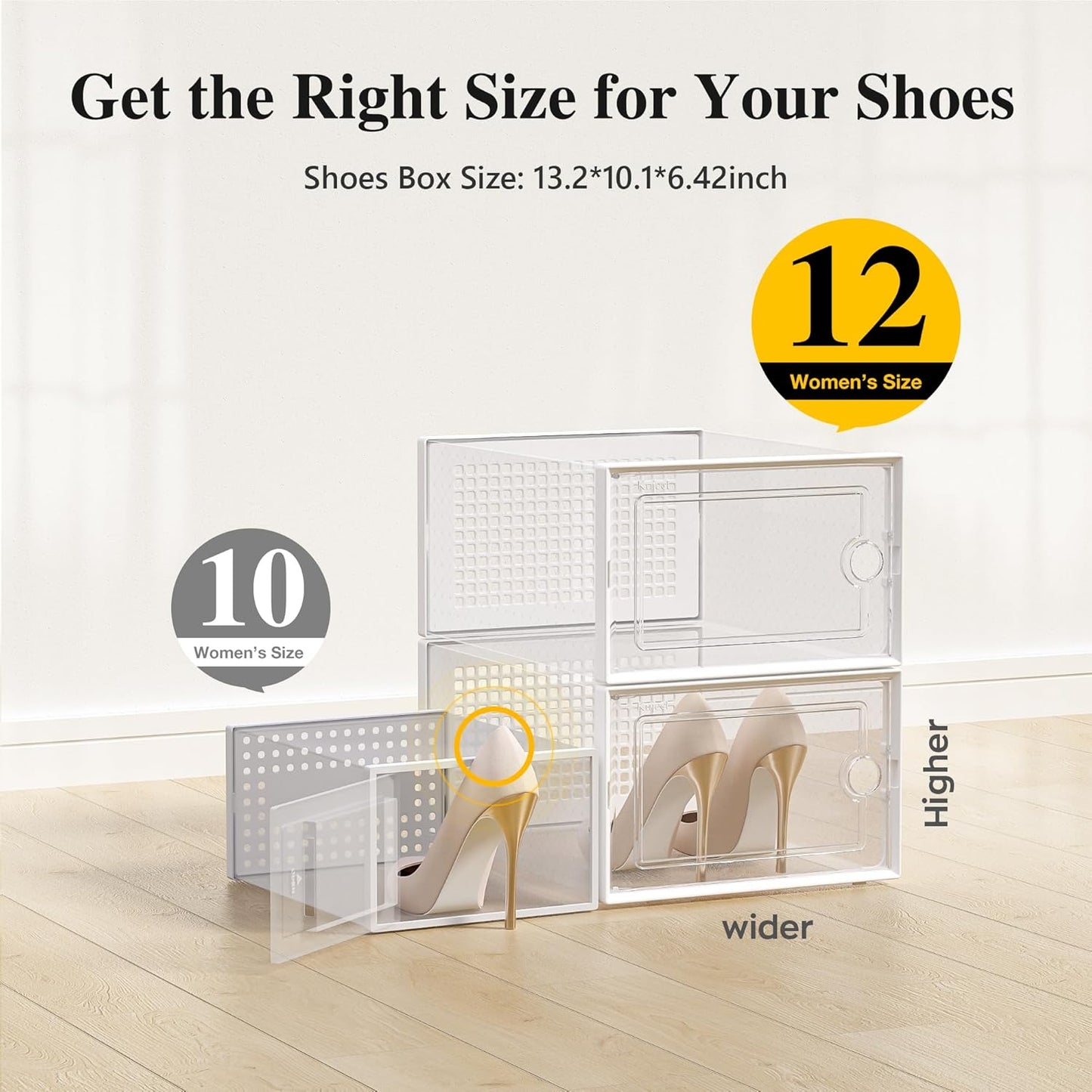Kuject X-Large Shoe Storage Boxes Organizers Clear Plastic Stackable 12 Pack, Shoe Rack & Holder Substitute, Sneaker Containers, Toy Storage Organizer Bins for Entryway, Closet, Under Bed, Black