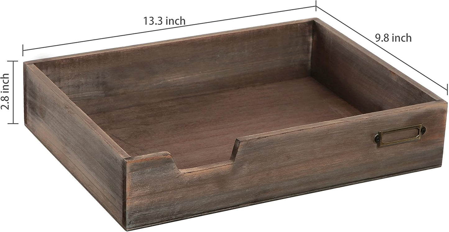 MyGift Distressed Brown Vintage Wood Paper Tray, Office Desktop Document, File Folder, Magazine Holder Tray