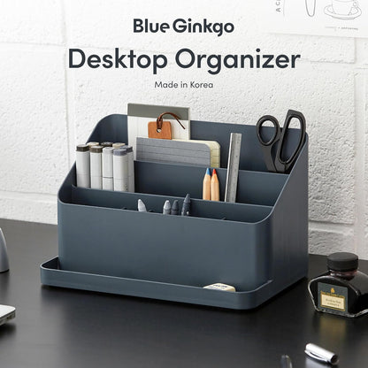 BLUE GINKGO Desk Holder – Korean-Made Office Organizer for Pencils, Pens, Notes, and Desk Supplies (White)