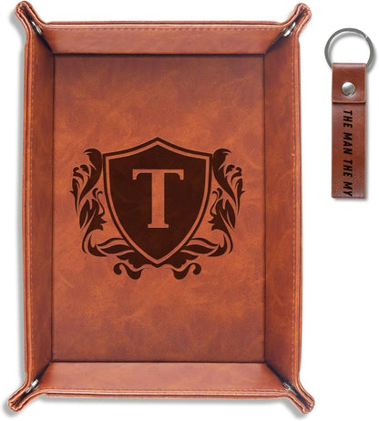 INNObeta Initial Valet Tray, Desktop Storage Organizer, PU Leather Bedside Tray Key Coin Holder, Personalised Gifts for Men, Birthday, Christmas, Letter S