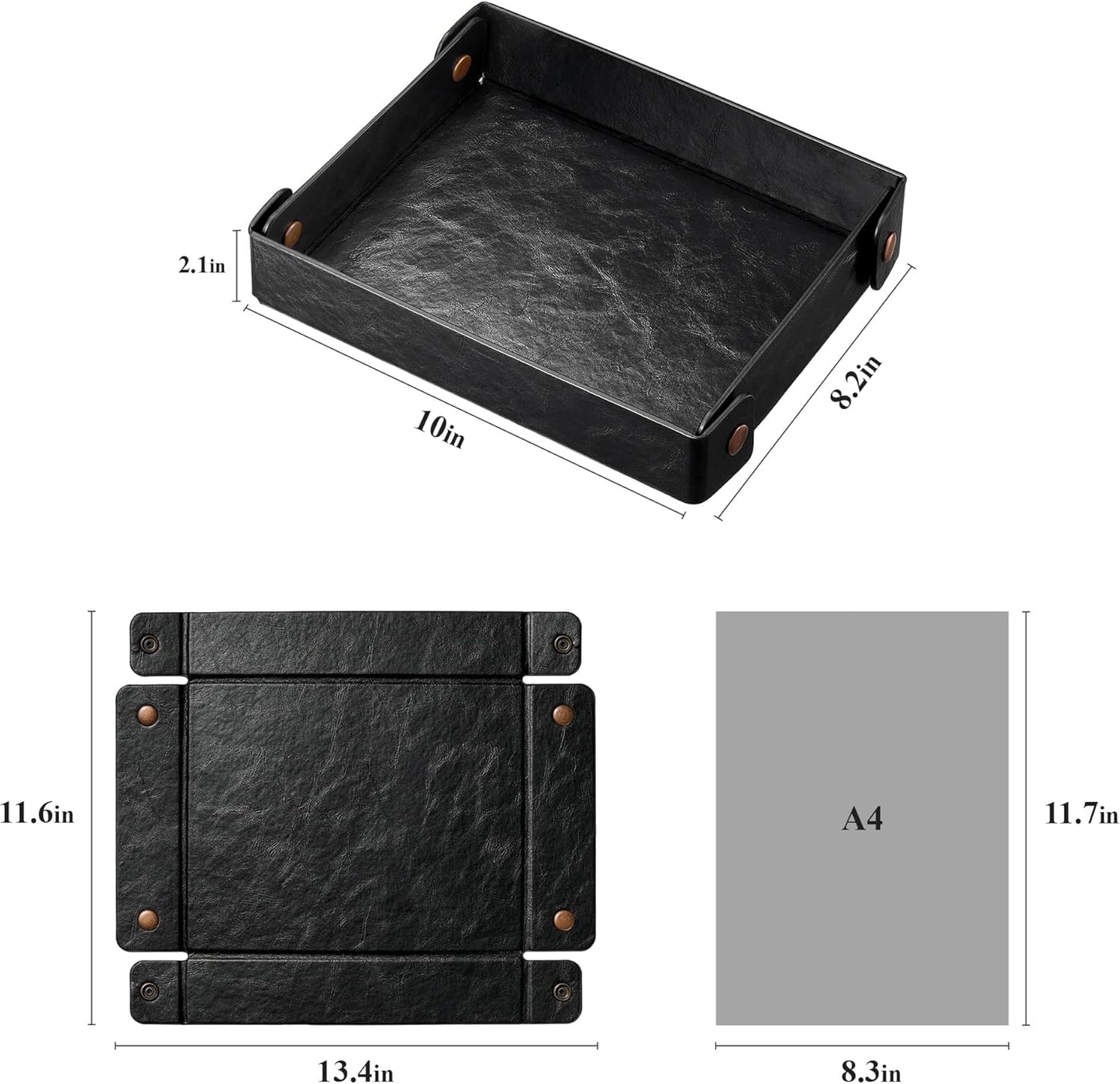 Catch All Valet Tray - EDC Organizer for Key, Wallet, Watch, Jewelry, Phone, coin change | Faux Leather Storage Tray for Dresser, Nightstand, Desk, Entryway, Travel Storage | Brown