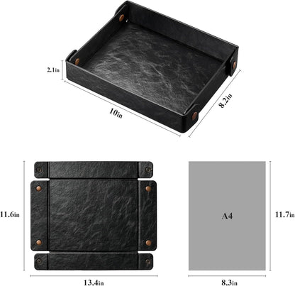 Catch All Valet Tray - EDC Organizer for Key, Wallet, Watch, Jewelry, Phone, coin change | Faux Leather Storage Tray for Dresser, Nightstand, Desk, Entryway, Travel Storage | Brown