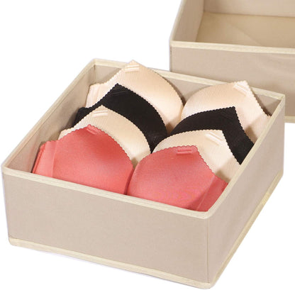 DIOMMELL 4 Pack Foldable Cloth Storage Box Closet Dresser Drawer Organizer Fabric Baskets Bins Containers Divider for Clothes Underwear Bras Socks Clothing,Beige 400