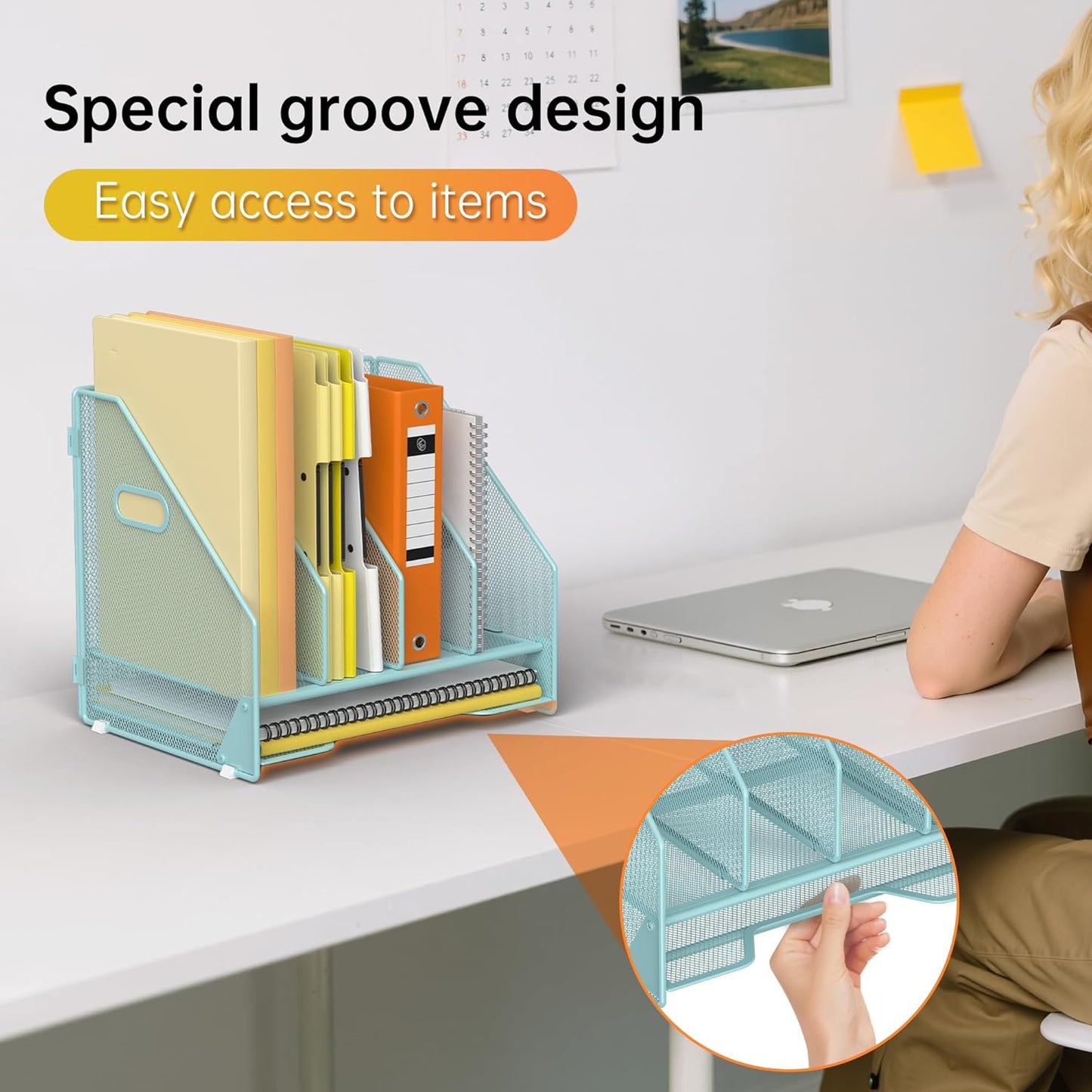 Docnest Desk File Holder Sorter, 4 Vertical Compartments Rack with Letter Tray, Mesh Magazine File Holder with Handle,Workspace Organizers,Desk Organizers for Paper, Mail, Documents-Black
