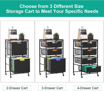 3-Drawer Storage Organizer, Under Desk Rolling File Cart with Lockable Wheels, Hanging File Folder Organizer for Letter Size, Utility Craft Cart Filing Cabinet for Home Office,Black