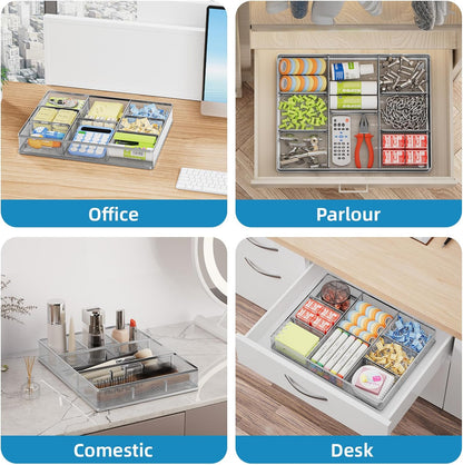 Marbrasse Desk Drawer Organizer, Metal Mesh Drawer Organizer Tray with 5 Adjustable Compartments,Desk Organizers and Accessories for Home,Office,Kitchen,Makeup,Vanity (Black)