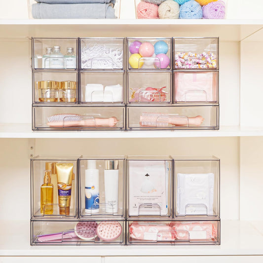 Vtopmart 12.1''W Clear Stackable Storage Drawers,2 Pack Acrylic Plastic Organizers Bins for Makeup Palettes, Cosmetics, and Beauty Supplies,Ideal for Vanity, Bathroom,Cabinet,Desk Organization