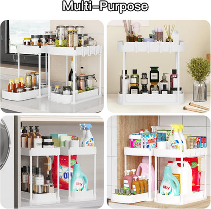 Ukeetap Multi-Purpose Pull-Out Storage Organizers, Under Sink/Cabinet Organizers and Storage for Bathroom & Kitchen, Black, 12.8 Inches, 2 Packs