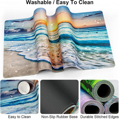 Keyboard Wrist Rest + Mouse Pad with Wrist Support + Desk Mat + Coaster 4 in 1 Set, XXL Large Gaming Mousepad Cute Ergonomic Mouse Pads for Desk Computer Laptop Office Decor-Beach