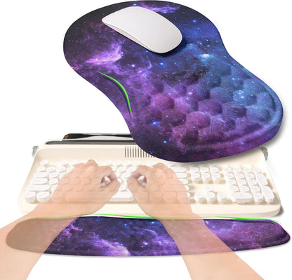 2-in-1 Ergonomic Set, Wave Rise Keyboard Wrist Rest and Massage Bulge Slope Mouse Pad Wrist Support, Cushion Memory Foam Integrated to Relieve Wrist Pain, Black
