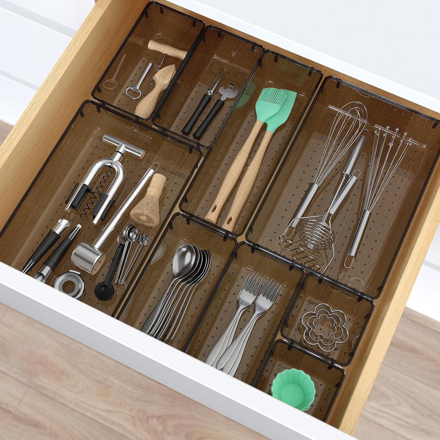 StorMiracle 28 PCS Clear Plastic Drawer Organizers Set, 4 Size Desk Drawer Organizer Trays for Makeup, Jewelry, Kitchen Utensils, Gadgets and Office Accessories