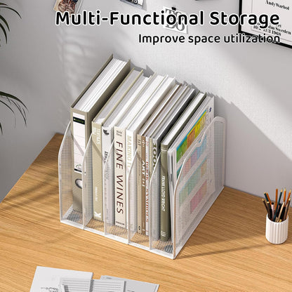 FANXIYQ Metal 7-Section File Folder Organizer for Desk | Vertical Office File Holder | Heavy-Duty Mesh Document Sorter for Books, Binders, Laptops | Black Desk Organizer (12.8”x8.5”x7.9”)