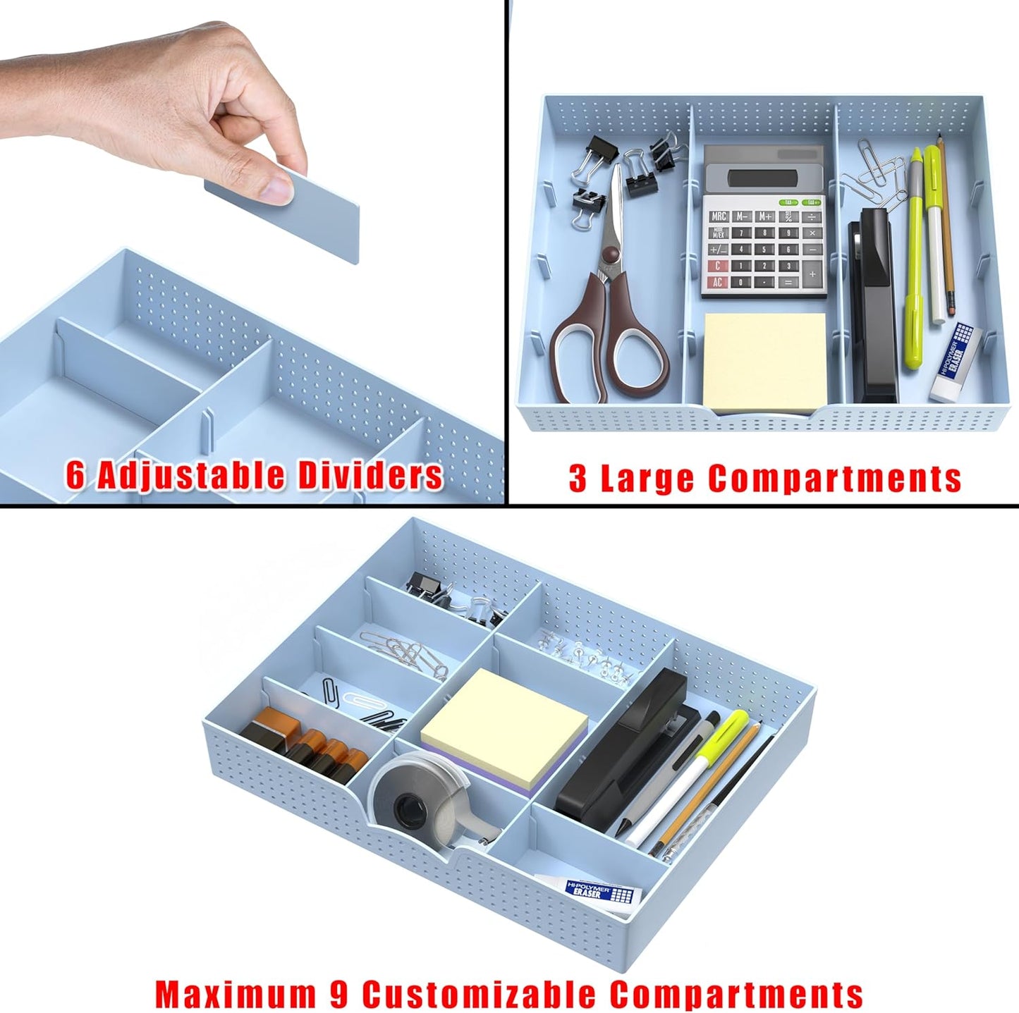 Simple Houseware Drawer Organizer Tray with 9 Adjustable Compartments, Clear