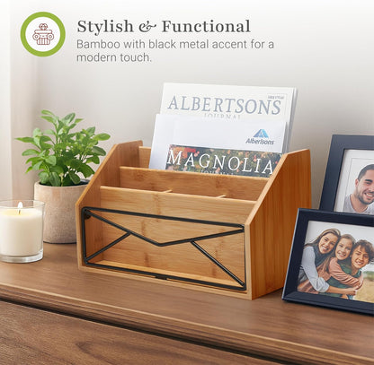 Prosumer's Choice Bamboo Desk Organizer for Office and Home – Natural Bamboo Mail Organizer for Countertop - Wooden Desktop Organizer for Mail, Files, Letters, and Tabletop Storage