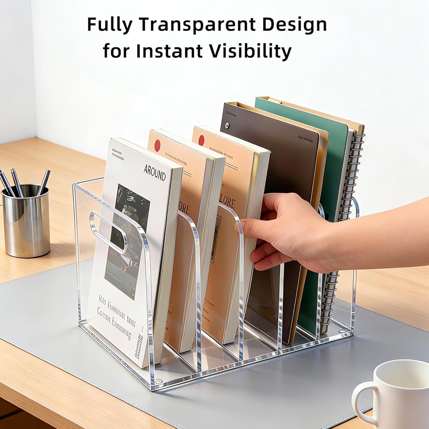Acrylic Magazine File Holder, 3 Vertical Compartments Desk Document Sorter Organizer, Clear Folder Rack Binder for Office/Documents/Classroom, for Home, Tablet, Magazines, Books & Accessories