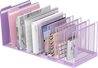 File Organizer for Desk, 5-Section Vertical File Sorter, Paper Holder Organizer Standing Metal File Folder for Office Home Classroom, Black