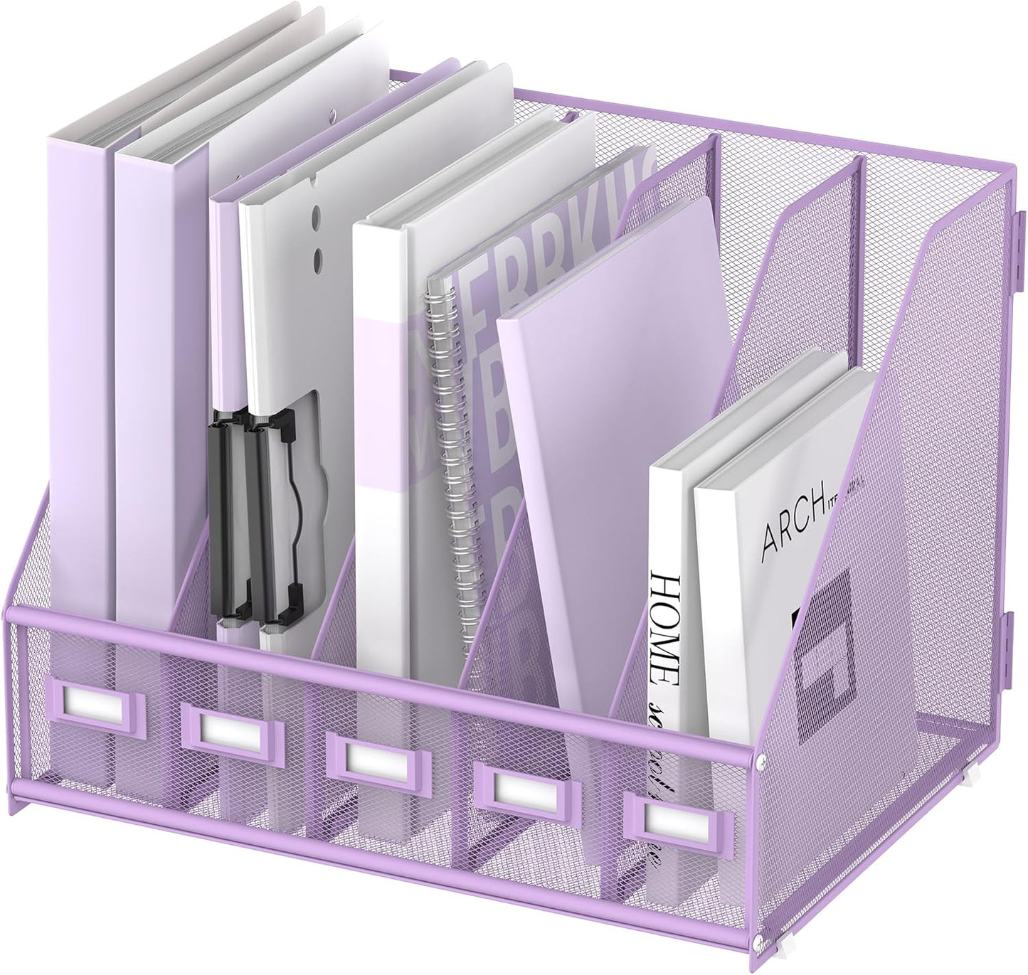 SUPEASY Desk Organizers Metal Desk Magazine File Holder with 5 Vertical Compartments Rack File Organizer for Office Desktop, Classroom, Home Workspace, Black