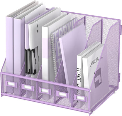 SUPEASY Desk Organizers Metal Desk Magazine File Holder with 5 Vertical Compartments Rack File Organizer for Office Desktop, Classroom, Home Workspace, Black