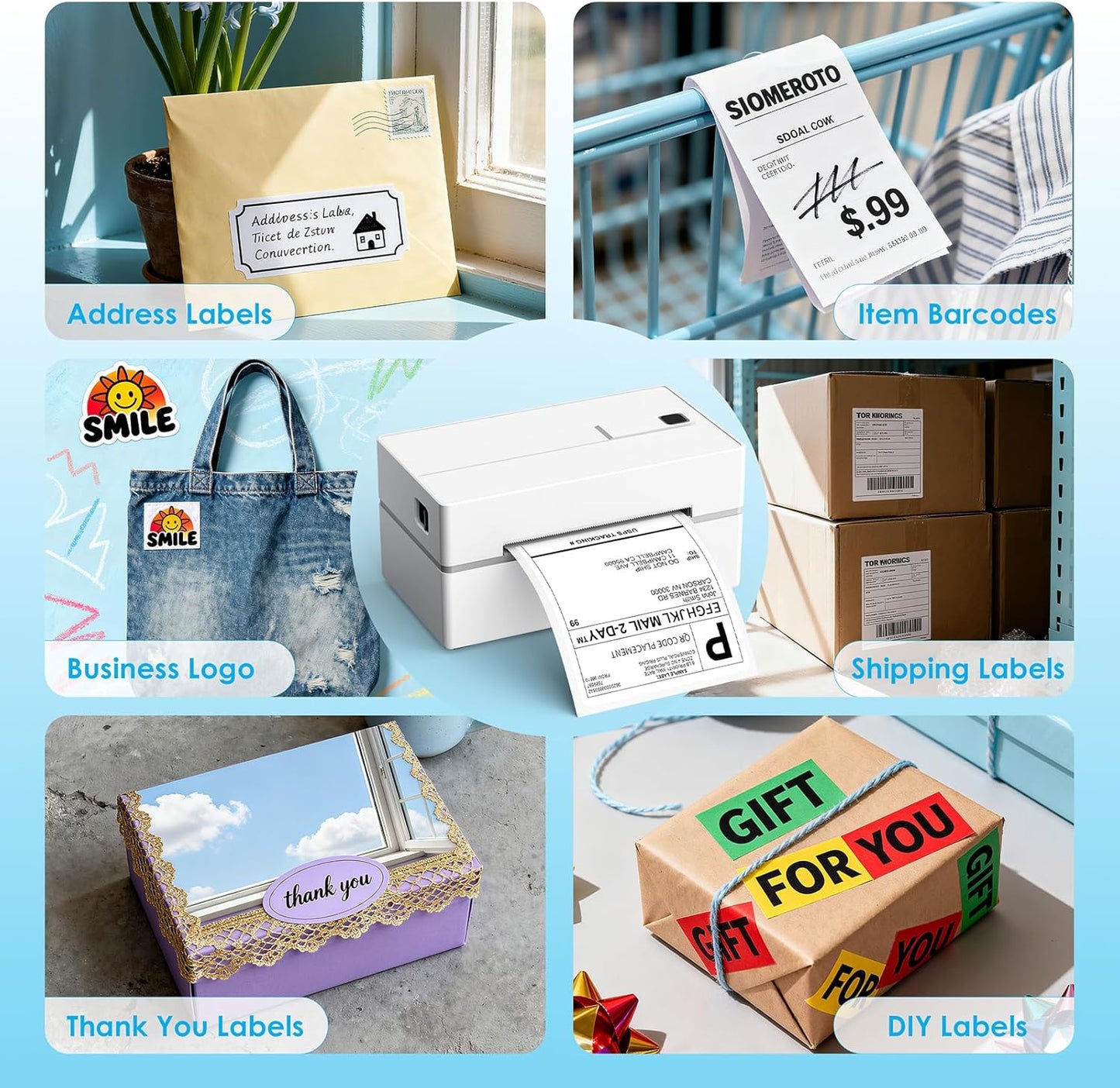 KNAON Bluetooth Thermal Shipping Label Printer, 4x6 Portable Thermal Address Label Printer for Small Business, Compatible with iPhone,Android,Windows,Mac–Works with Etsy Shopify USPS&More, White