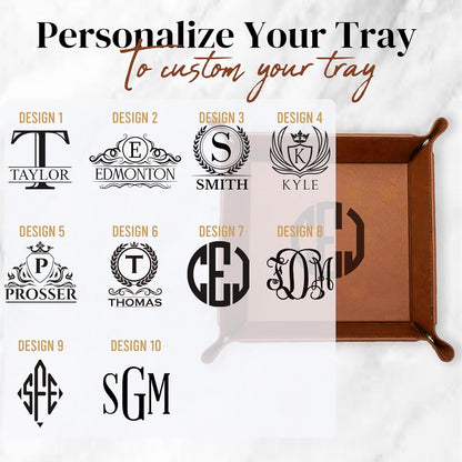 Personalized Valet Trays, Custom Engraved Leather Keys Tray for Men - Catchall Tray Organizer for Entryway Table, Unique Dad Birthday Gift from Daughter Son, Father Day (Custom Text)