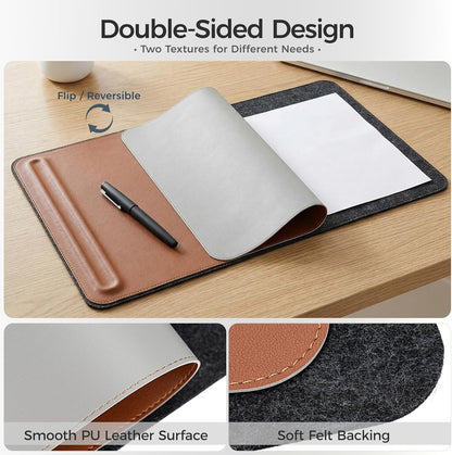 Desk Mat – Double-Sided Vegan Leather & Felt | Built-In Magnetic Cable Organizer & File Storage | Premium Workspace Pad for Office, Gaming & Creative Professionals-（Green）