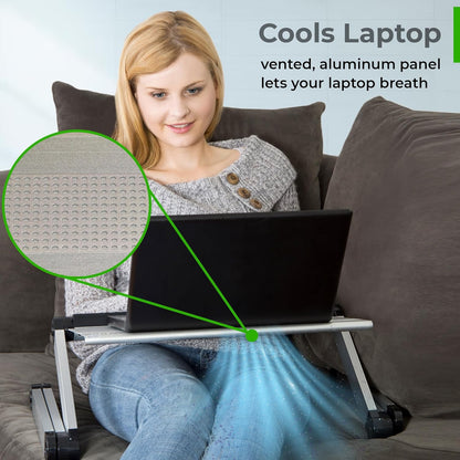 WorkEZ Executive Adjustable Ergonomic Laptop Cooling Stand & Lap Desk for Bed Couch folding aluminum desktop computer riser tray height tilt angle portable macbook cooling reading monitor,Black