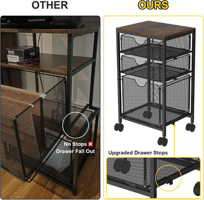 BOHDK Rolling File Cart with 3 Storage Drawers, Wood & Mesh Hanging File Folder Organizer with Wheels Under Desk, File Cabinets for Home Office, 11.81" D x 14.8" W x 25.39" H, White