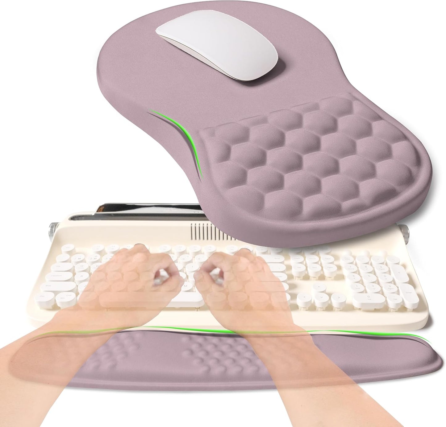 2-in-1 Ergonomic Set, Wave Rise Keyboard Wrist Rest and Massage Bulge Slope Mouse Pad Wrist Support, Cushion Memory Foam Integrated to Relieve Wrist Pain, Black