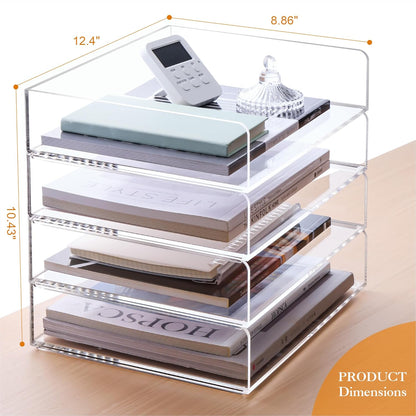 HeZone Paper Organizer, 2 Tier Stackable A4 Size Acrylic Letter Tray, Office/Home/School Organization - Clear
