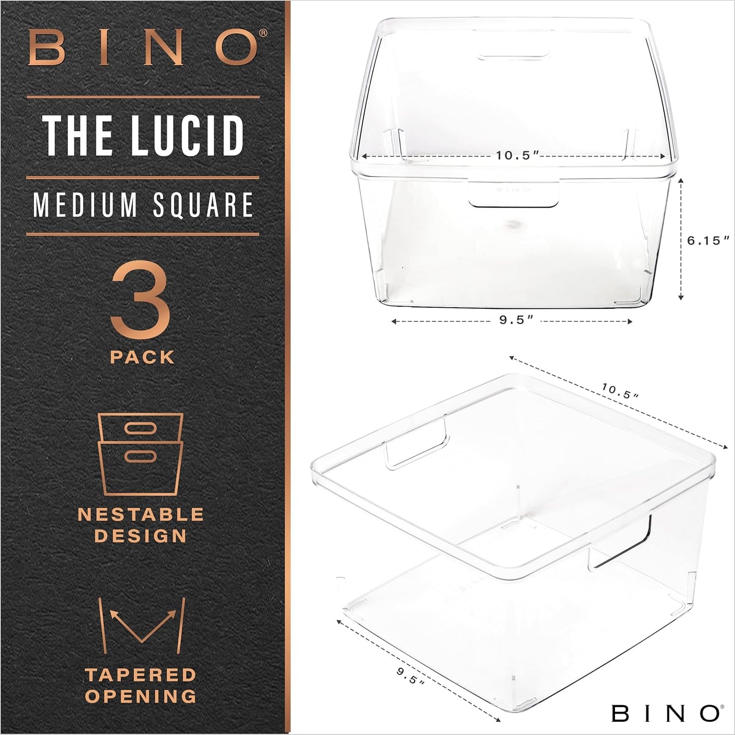 BINO | Plastic Storage Bins, X-Small - 5 Pack | THE LUCID COLLECTION | Multi-Use Built-In Handles BPA-Free Clear Storage Containers | Fridge Organizer | Pantry & Home Organization