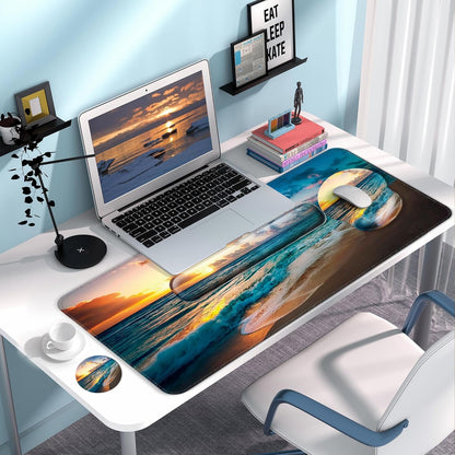 Desk Mat Set + Keyboard and Mouse Pad with Wrist Rest Support,4-in-1 Large Mousepad Computer Mats for Desktop Home & Office-Purple Butterflies