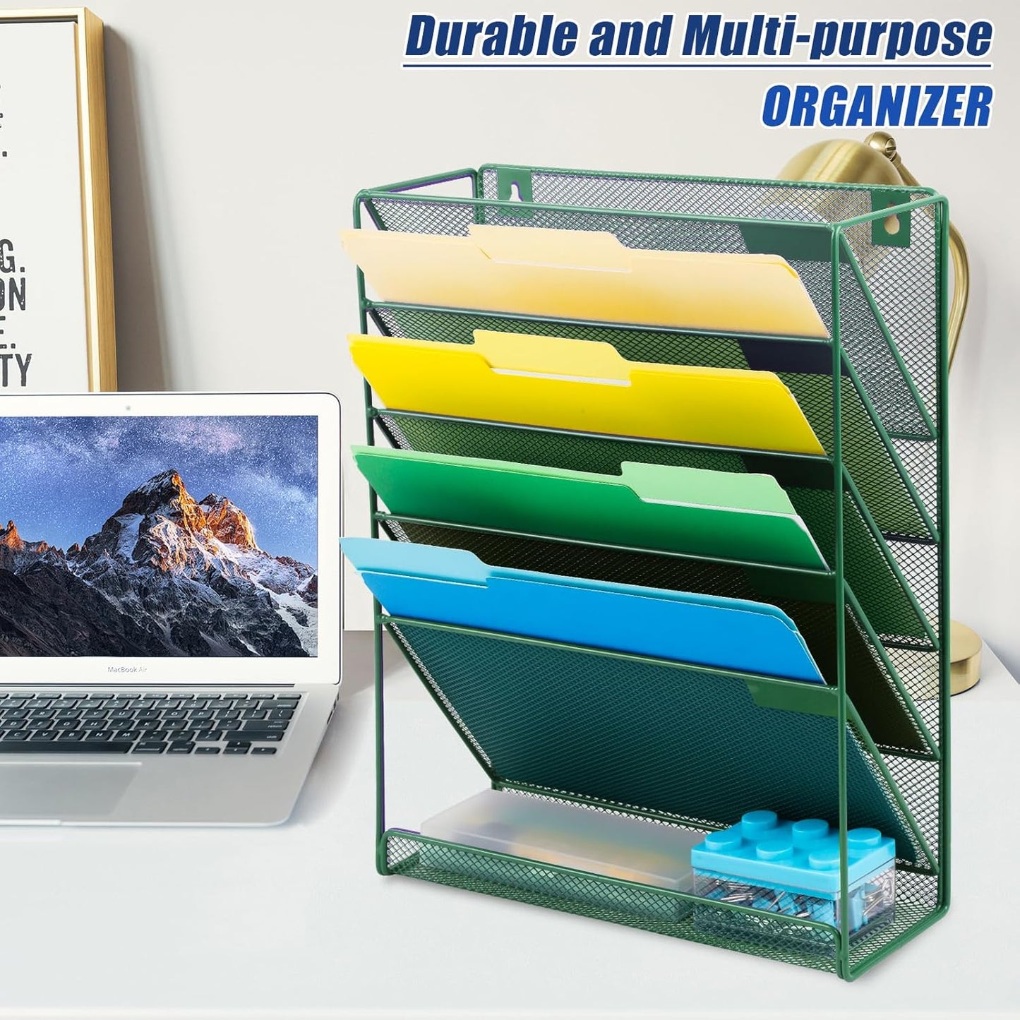 EASEPRES Desk File Organizer Mesh 6-Tier, Hanging Wall Mount Document Organization Stand, Desktop Vertical Mail Paper Folder Holder Rack with Bottom Tray for Office Home Cubicle Countertop, Black