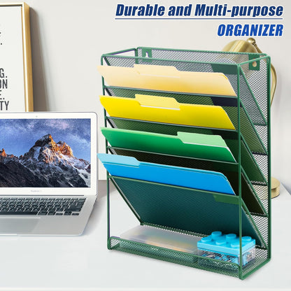 EASEPRES Desk File Organizer Mesh 6-Tier, Hanging Wall Mount Document Organization Stand, Desktop Vertical Mail Paper Folder Holder Rack with Bottom Tray for Office Home Cubicle Countertop, Black