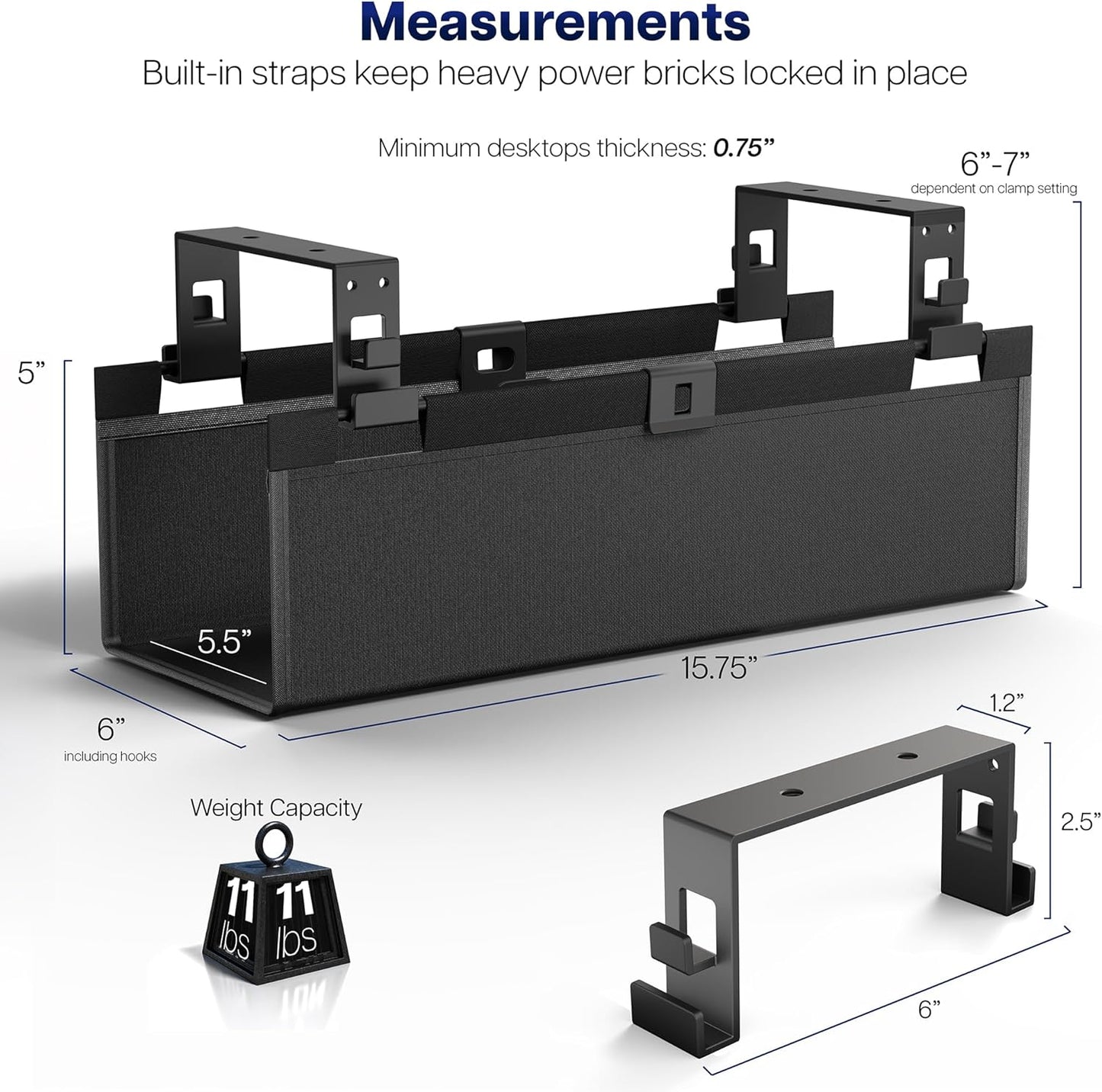 VIVO Screw-on Under Desk 47 inch Fabric Cable Management Tray, Wire Concealer, Power Strip Storage, Workspace Organization, Easy Fold Down Access, Black, DESK-AC47F-S