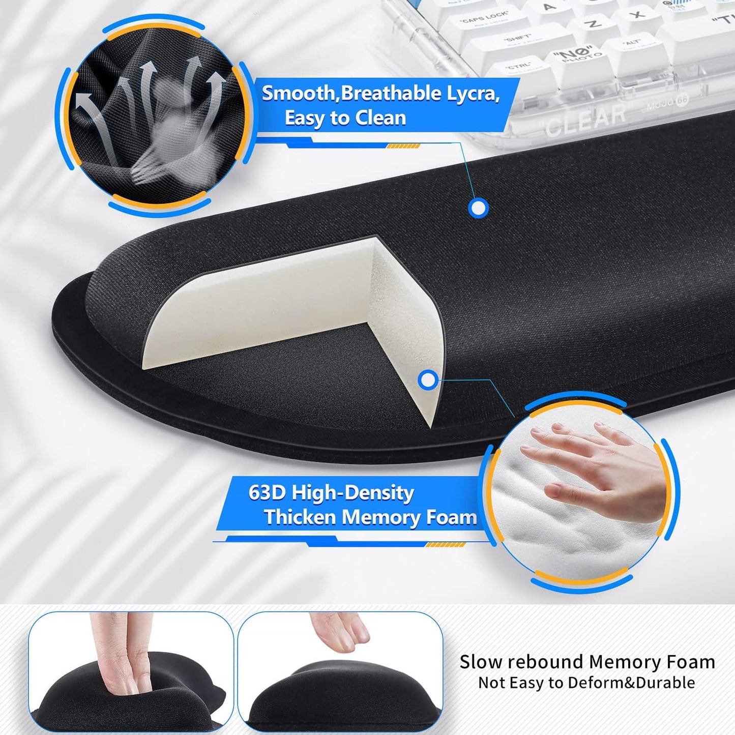 Gimars Upgrade Enlarge Silky and Superfine Fabric Gel Memory Foam Keyboard Wrist Rest Set, Ergonomic Keyboard Mouse Wrist Support for Typing Pain Relief, Comfort for Office, Gaming, Computer