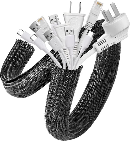 AGPTEK White Cable Sleeve, 2 Pack 5ft - 1.2 Inch Cable Management, Desk Cord Cover Organizer Wire Hider for Computer TV Wire Loom Tubing, Pet Proof Cord Protector from Cat Dog Chewing, White