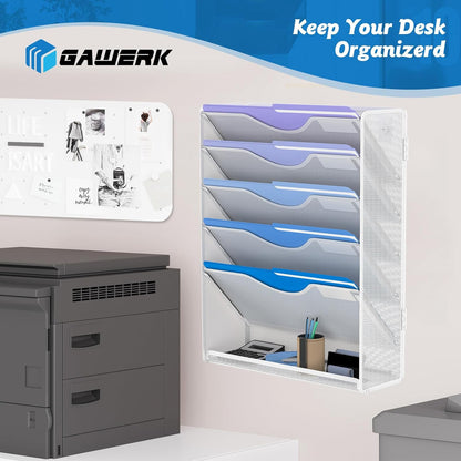 Gawerk 5 Tier Hanging Wall File Organizer, Mesh Mail Paper Orgnization Hanging File Folder Holder for Home Office, Black