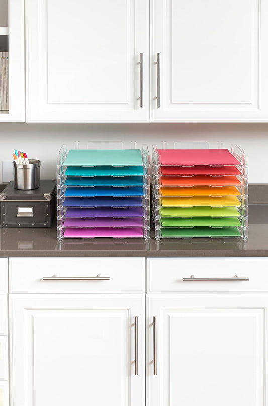 We R Memory Keepers 12x12 Inch Paper Trays, for Storing Paper, Embellishments, Tools, and More, Organization System, 4-Pack of Acrylic Trays, Easy Assembly, and Storage