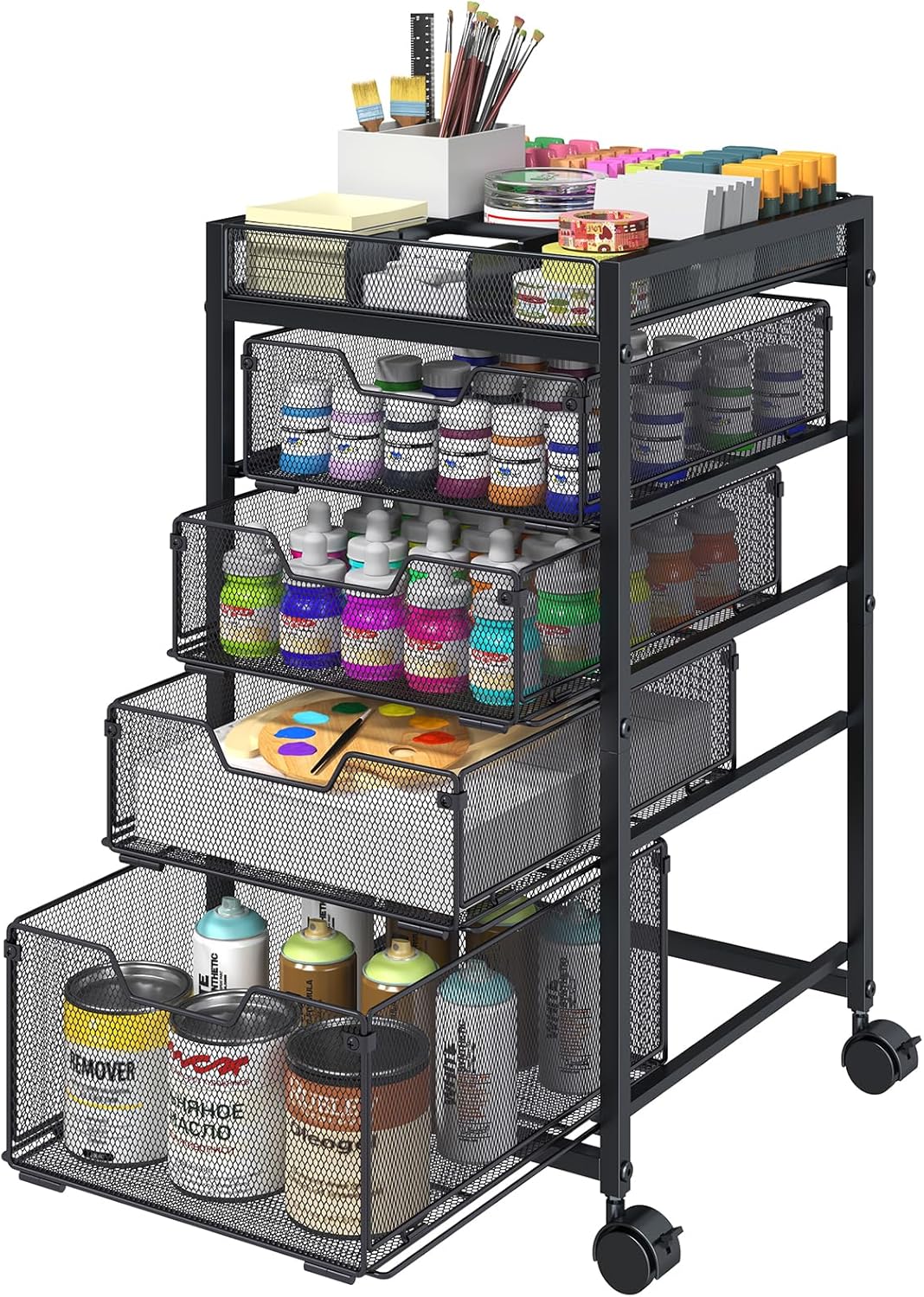 Rolling Utility Cart with 3 Drawers, Craft Organizer and Storage with DIY Divider, Lockable Wheels, Multi-Functional Storage for Art Supplies, Store for Brushes & Paints & Small Parts(Patent Pending)