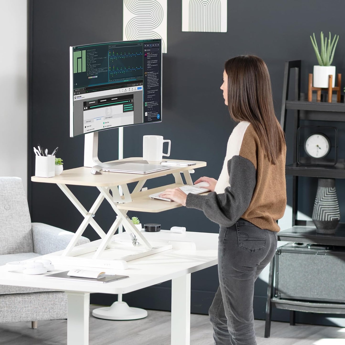 VIVO 26 inch Desk Converter, K Series, Height Adjustable Sit to Stand Riser, Dual Monitor and Laptop Workstation with Keyboard Tray, Black, DESK-V026KB