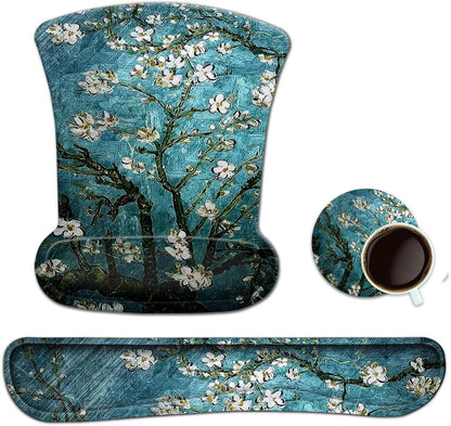 Keyboard Wrist Rest Pad Ergonomic Mouse Pad Set, ToLuLu Gel Mouse Pad Wrist Support for Computer Laptop, Mousepad Keyboard Wrist Support with Memory Foam for Easy Typing Pain Relief, Van Gogh Painting