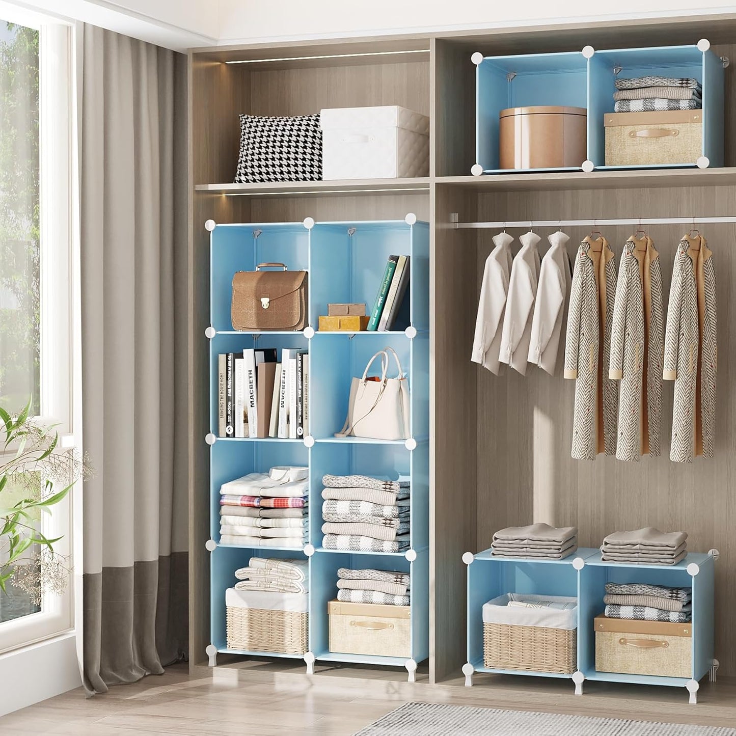AWTATOS Cube Storage Organizer, Storage Cubes Shelves Bookshelf, 6 Cube Closet Organizers and Storage, DIY Stackable Plastic Clothes Organizer Shelving for Bedroom, Home, White